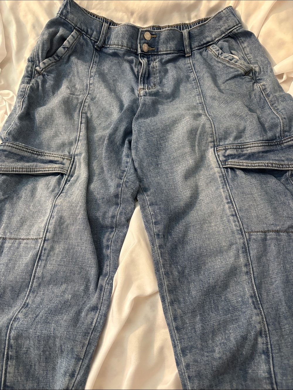 Sonoma Women's Denim Ankle Cargo Joggers - Medium Stonewashed Blue Size 10